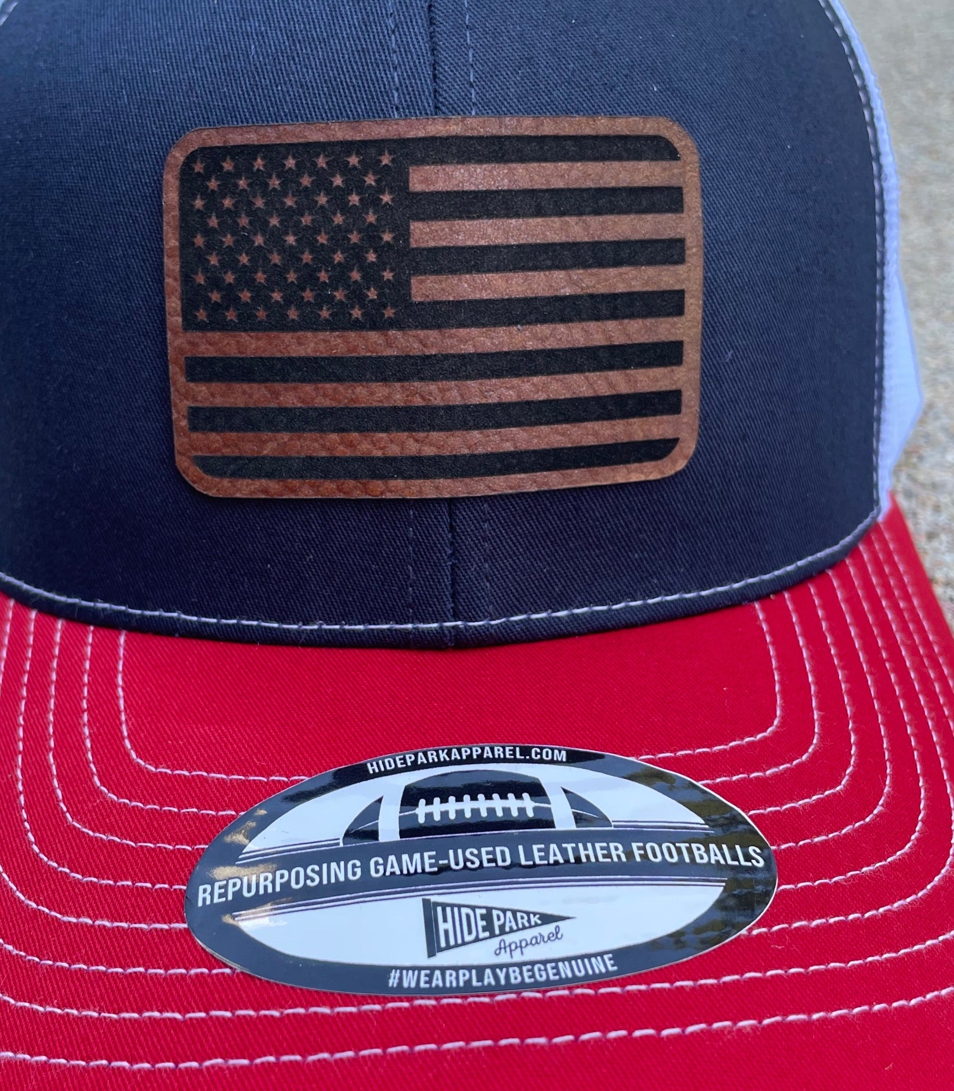 flag football hat custom america USA gameday military sports fans team repurposed recycle footballs