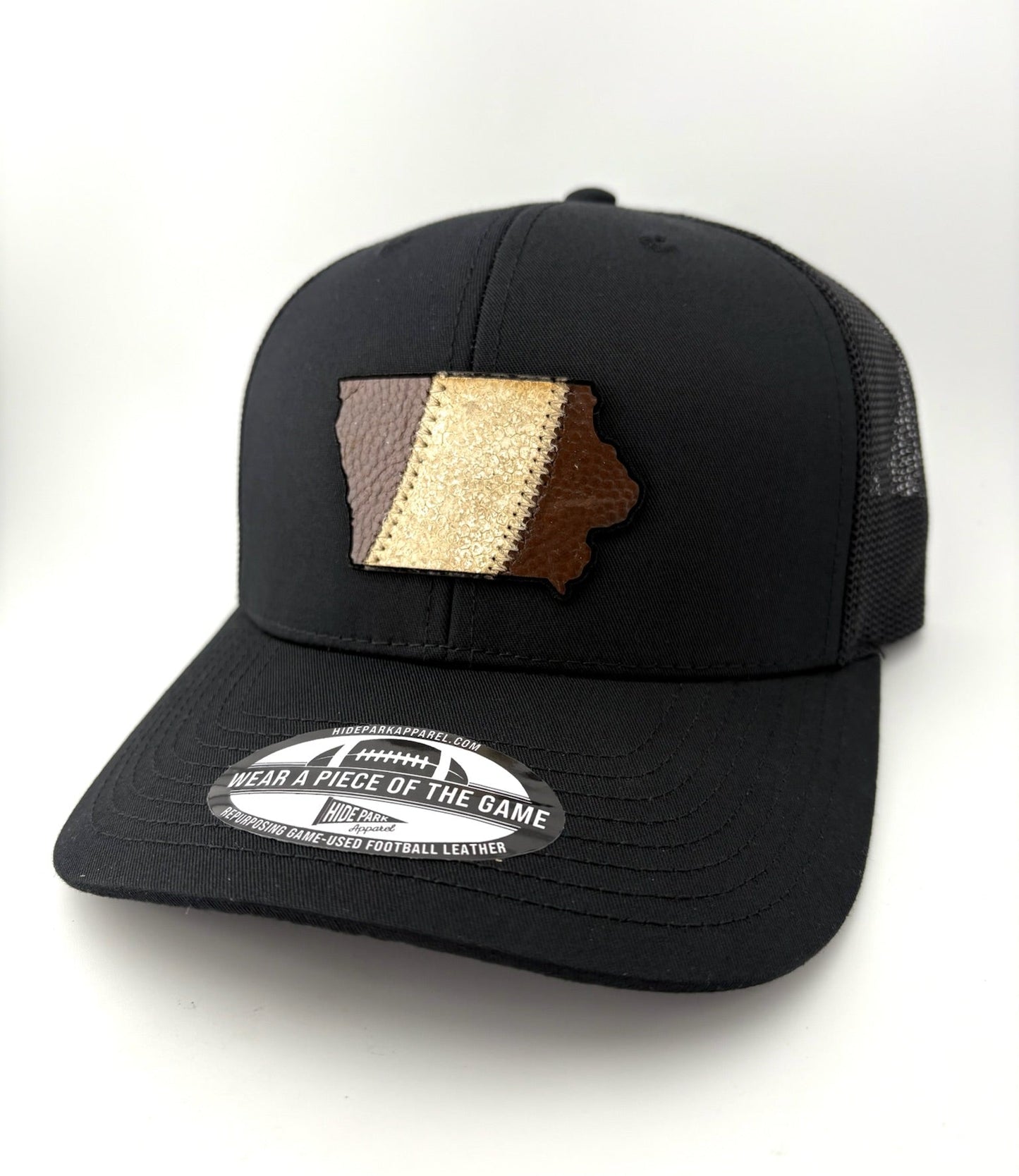 The Iowa Stripe Trucker Hat | Game-used Football Leather