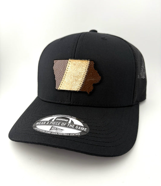 The Iowa Stripe Trucker Hat | Game-used Football Leather